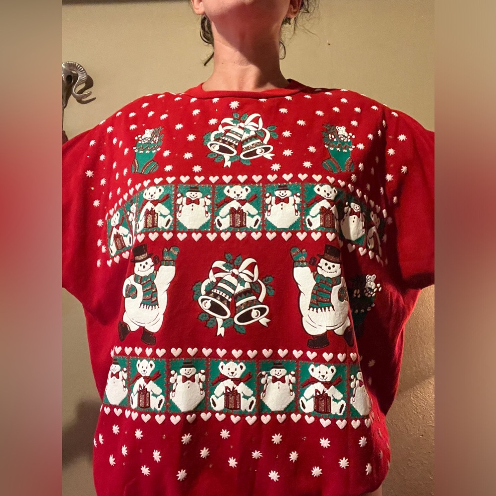 Vintage snowman and bells, ugly Christmas sweater